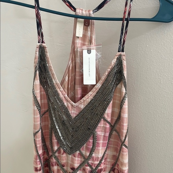 Anthropologie Pink Plaid top with Beaded Details Size Small - Picture 4 of 6